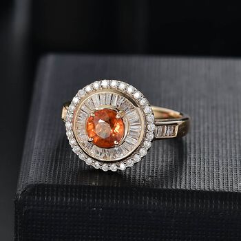LUXORO zertifiziert und gepr&uuml;ft AAA Orange Saphir und Diamant Ring in 585 Gold - 1,96 ct.