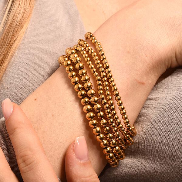 5er-Set – Kugel-Perlen-Armbänder in Goldton image number 3