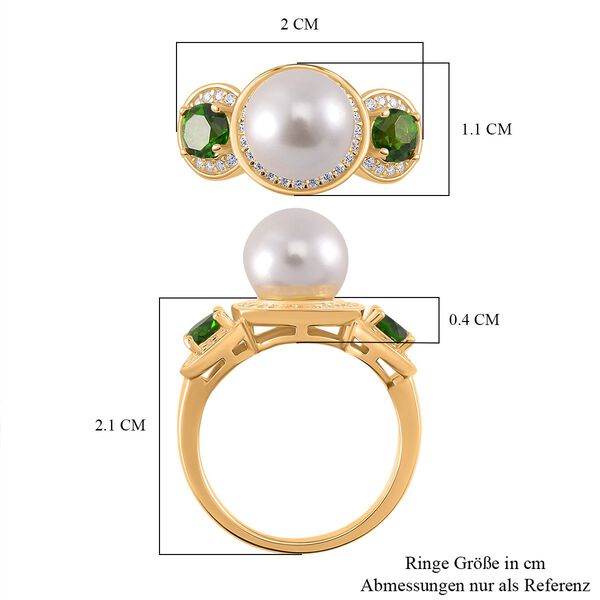 Weiße Muschelkernperle, Natürlicher Chromdiopsid Ring 925 Silber vergoldet (Größe 17.00) image number 5