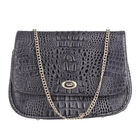 Umhängetasche aus echtem Leder mit Kroko-Prägung und Kettenriemen