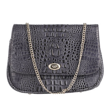 Umh&auml;ngetasche aus echtem Leder mit Kroko-Pr&auml;gung und Kettenriemen