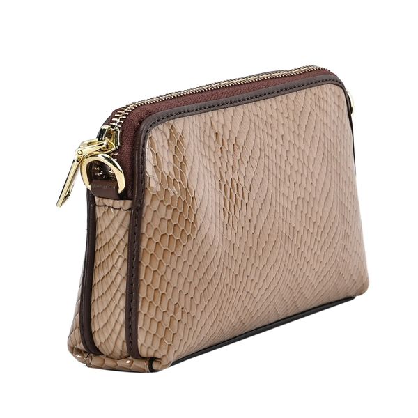 Chaose by Elsie - Echtleder Crossbody Tasche Schlangen-Prägung, Cognac image number 7