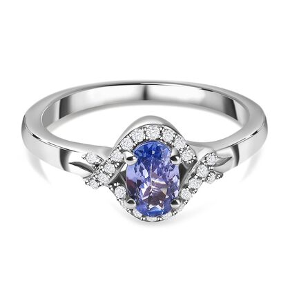 Tansanit und weißer Zirkon Ring in Silber