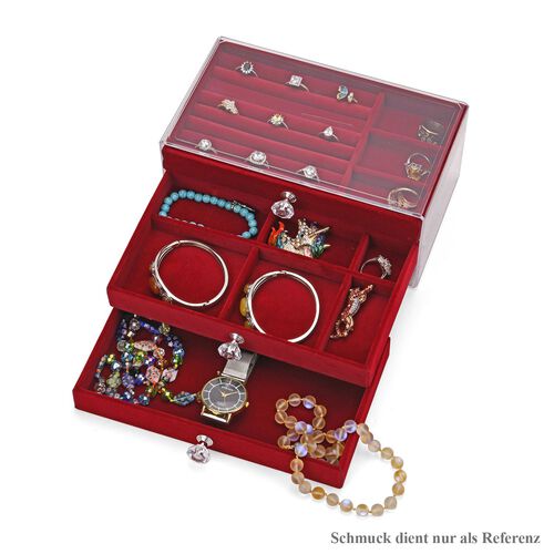 3-lagige stapelbare Schmuckbox, 23,5x13,5x10,5cm, Rot image number 0