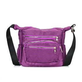 Passage - Multifächer Crossbody Tasche aus Wasserabweisender Nylon und verstellbarer Riemen, voll RFID schutz, 28 x 22 x 10 cm, Lila