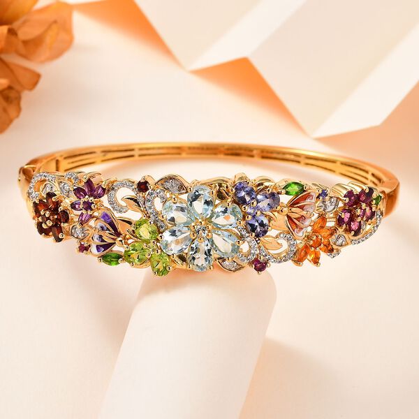 Himmelblauer Topas, Peridot Armreif ca. 19 cm 925 Silber Gelbgold Vermeil ca. 12,30 ct. image number 2