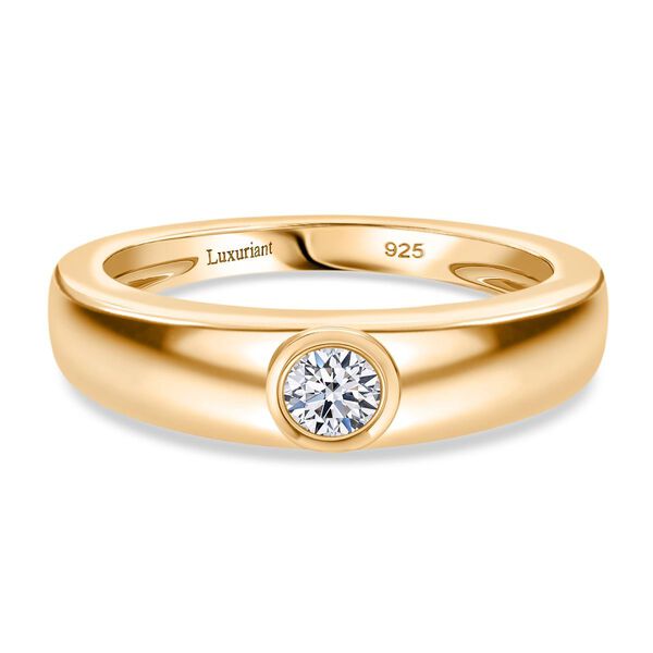 LUXURIANT VS-EF Labor Diamant Ring, 925 Silber 750 Gelbgold Vermeil - 0,25 ct.