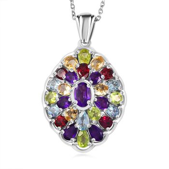 Mehrfarbig Edelstein Anh&auml;nger mit Kette ca. 45 cm, 925 Silber rhodiniert, ca. 5.50 ct