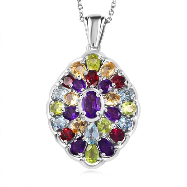 Mehrfarbig Edelstein Anh&auml;nger mit Kette ca. 45 cm, 925 Silber rhodiniert, ca. 5.50 ct