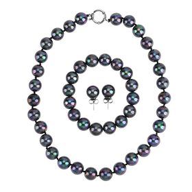 3er-Set pfaufarbenes Muschelkernperle Schmuckset