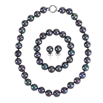 3er-Set pfaufarbenes Muschelkernperle Schmuckset