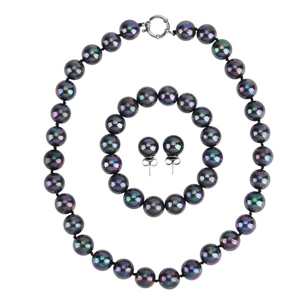 3er-Set pfaufarbenes Muschelkernperle Schmuckset image number 0