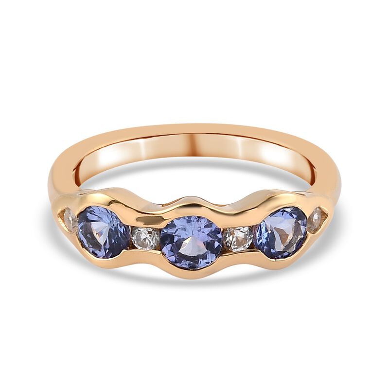 Tansanit und Zirkon 3 Stein Ring 925 Silber 585 Vergoldet image number 0