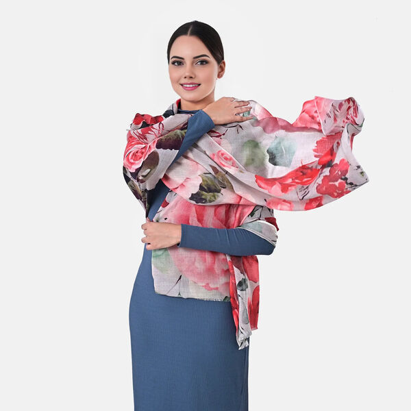 LA MAREY - Großformatiger Schal, 100% Kaschmirwolle, 70 x 195 cm, Rosen Blumenprint image number 1