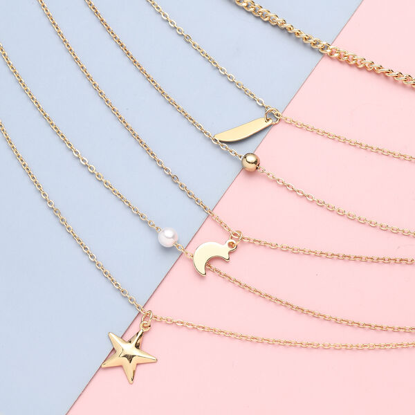 Kunststoff Perlen-Halskette, ca. 40.5 cm, goldfarben image number 2