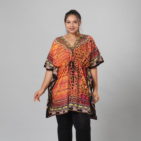 V-Ausschnitt bedruckter Kaftan, Einheitsgröße Orange image number 0