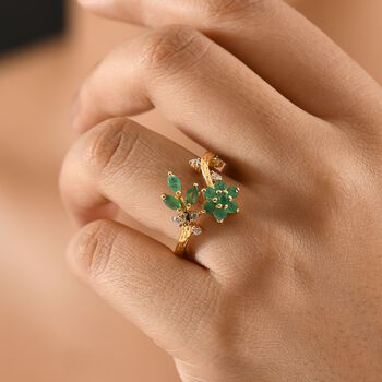 Kagem Sambischer Smaragd Ring 925 Silber 750 Gelbgold Vermeil (Gr&ouml;&szlig;e 21.00) ca. 1,23 ct