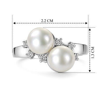 EVER TRUE S&uuml;&szlig;wasser Perle (7-7.5 mm), Wei&szlig;er Zirkon Ring 950 Kupfer (Gr&ouml;&szlig;e 18.00)