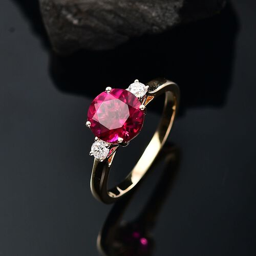 AAA Lab Grown Bixbite, Lab Grown Diamant Ring 417 Gold (Größe 16.50) ca. 3,45 ct image number 1