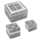 3er Set - Mandala Zauber, Handgefertigte Schachteln mit kunstvoller Gravur, Größe: Groß 12x12x6,35 cm, Mittel 8,9x8,9x5,4 cm, Klein 6,35x6,35x4,4 cm