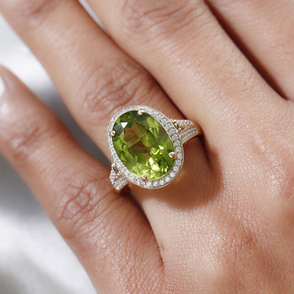 AA nat&uuml;rlicher Peridot, Champagner Diamant und Zirkon-Ring, 375 Gelbgold  ca. 6,19 ct image number 3