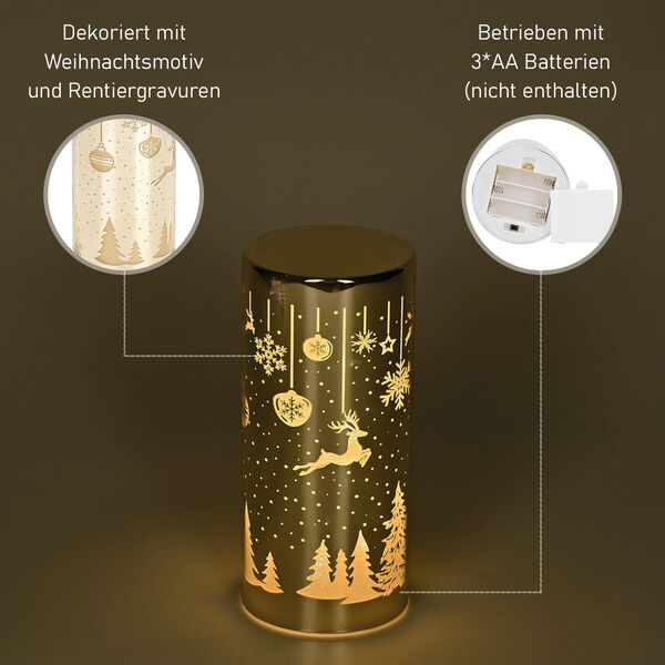 LED-Deko-Zylinder aus Glas mit Weihnachts-Motiven, Gold image number 2