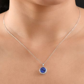 RHAPSODY zertifizierter und gepr&uuml;fter AAAA Tansanit und VS-EF Diamant Anh&auml;nger mit 50cm Kette in 950 Platin - 3,60 ct.
