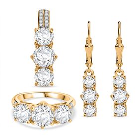 Moissanit Schmuckset, 925 Silber 750 Gelbgold Vermeil - 7,43 ct.