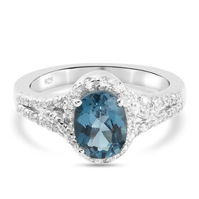 London Blau Topas und Zirkon Ring 925 Silber platiniert  ca. 2,01 ct