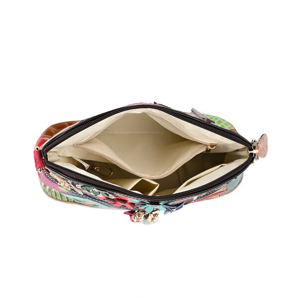 Chaos by Elsie- Echtleder Crossbody Bag mit RFID-Schutz und Kroko-Prägung, Blumenmuster image number 10