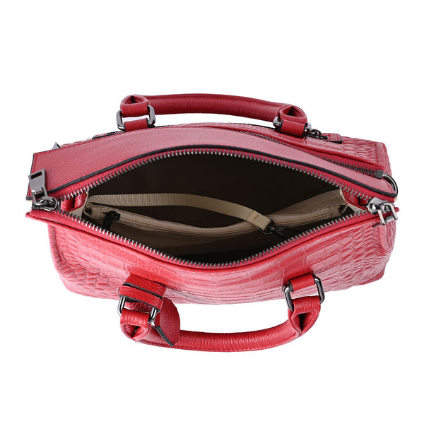 Schultertasche aus 100% echtem Leder mit Kroko-Pr&auml;gung und abnehmbarem Riemen, Rot&nbsp; image number 5