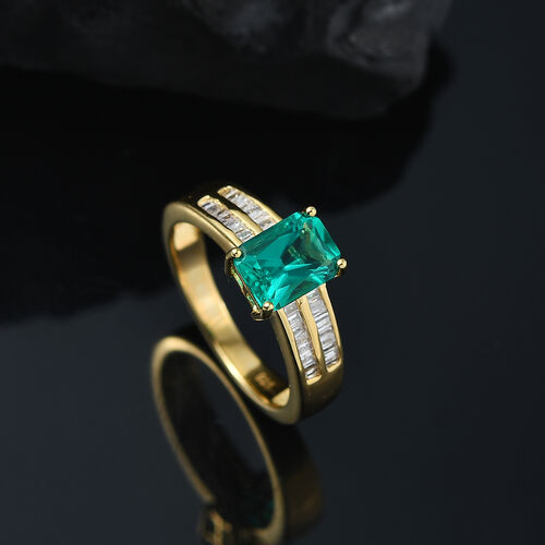 AAA Socoto Smaragd, Weißer Diamant Ring 925 Silber 750 Gelbgold Vermeil (Größe 17.00) ca. 1,95 ct image number 1