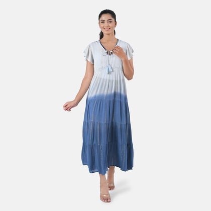Handbestickt - Maxikleid aus Viskose-Crepe mit Lurex, Einheitsgr&ouml;&szlig;e, Marineblau