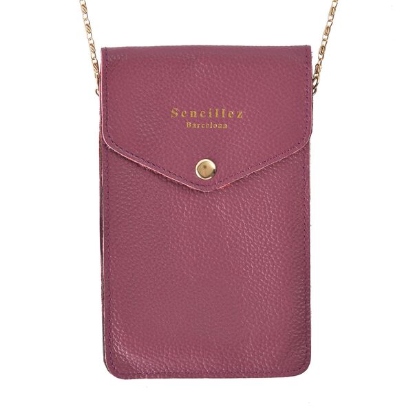 Sencillez - Crossbody Handytasche aus 100% echtem Leder mit Sichtfenster, 12x1x18cm, Lila