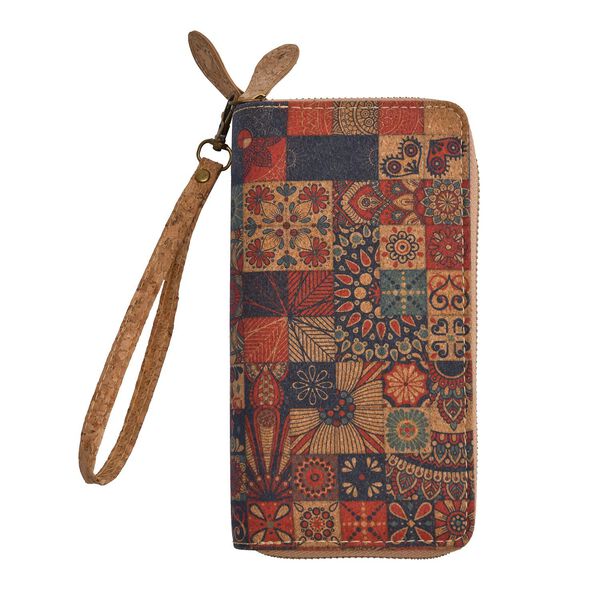 Brieftasche aus Naturkork mit doppelten F&auml;chern und RFID Schutz, 19x10x4 cm, Patchwork