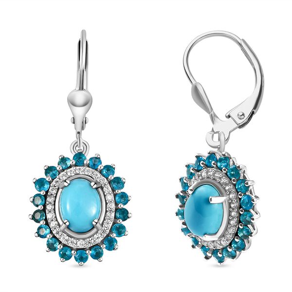 Nat&uuml;rliche Sleeping Beauty T&uuml;rkis und Neon Apatit und Zirkon-Ohrh&auml;nger - 3,25 ct. image number 4