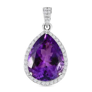 Natürlicher, marokkanischer Amethyst und weißer Zirkon-Anhänger, 925 Silber platiniert ca. 8.48 ct