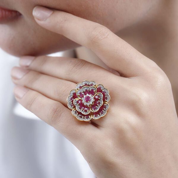 Afrikanischer Rubin (Fissure gef&uuml;llt) Ring 925 Silber Gelbgold Vermeil (Gr&ouml;&szlig;e 17.00) ca. 7,06 ct image number 3