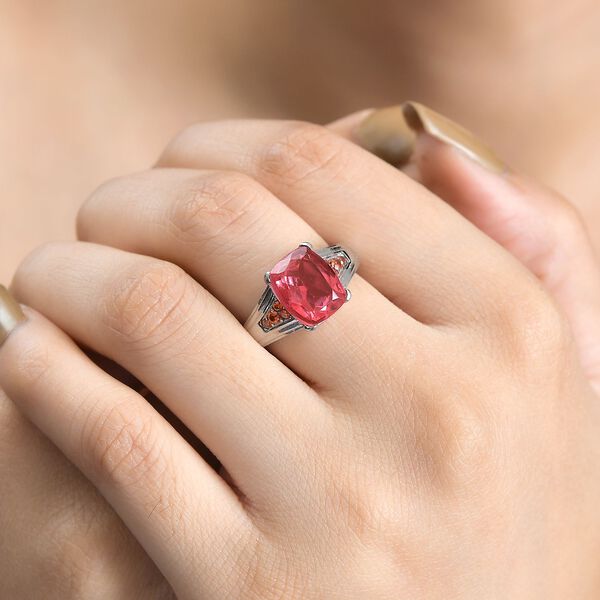 Padparadscha Quarz Triplette, Orange Zirkonia Ring Edelstahl (Gr&ouml;&szlig;e 17.00) ca. 4,80 ct image number 3