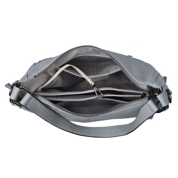 Handtasche aus 100% echtem Leder mit abnehmbarem Riemen, Grau&nbsp; image number 5