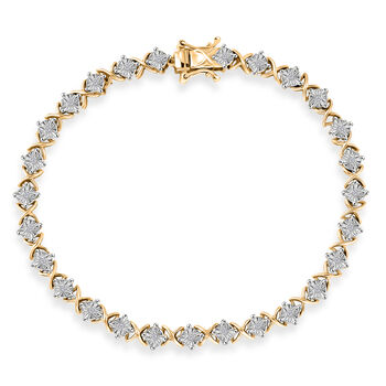 D'Joy Wei&szlig;er Diamant Armband ca. 19 cm 925 Silber 750 Gelbgold Vermeil ca. 0.25 ct