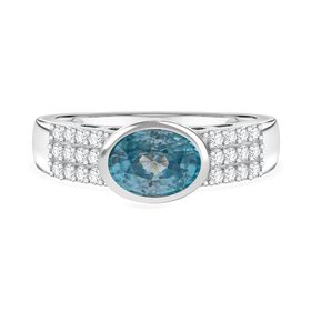 D'Joy AA Blauer Zirkon, Moissanit Ring 925 Silber rhodiniert (Größe 18.00) ca. 2,32 ct