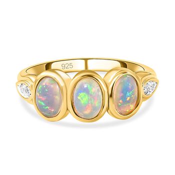 Nat&uuml;rlicher, &auml;thiopischer Opal und wei&szlig;er Zirkon-Ring, 925 Silber vergoldet (Gr&ouml;&szlig;e 16.00) ca. 0,95 ct