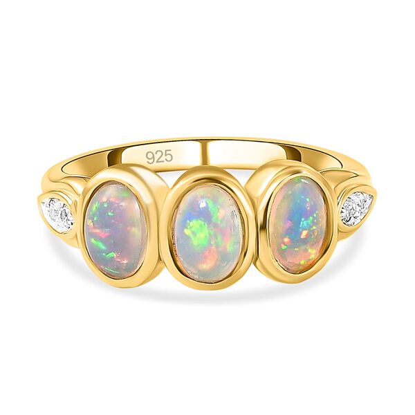 Natürlicher, äthiopischer Opal und weißer Zirkon-Ring, 925 Silber vergoldet  ca. 0,95 ct image number 0