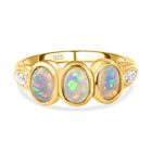 Natürlicher, äthiopischer Opal und weißer Zirkon-Ring, 925 Silber vergoldet (Größe 16.00) ca. 0,95 ct