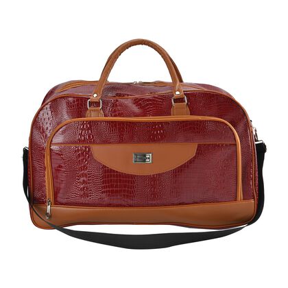 Passage: Reisetasche mit Kroko-Prägung und Schulterriemen, Rot
