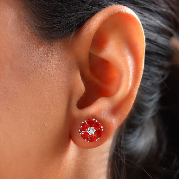 Blumenpracht mexikanische Kirschfeuer-Opal und Zirkon-Ohrstecker image number 3