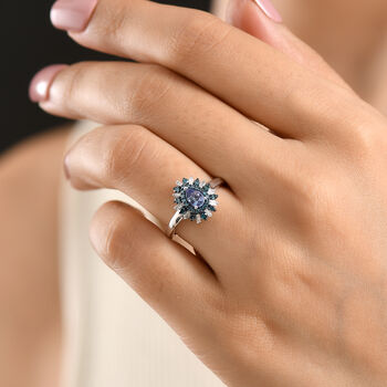 D'Joy Pfau Tansanit, Blauer Diamant Ring 925 Silber Rhodiniert (Gr&ouml;&szlig;e 17.00) ca. 0,81 ct