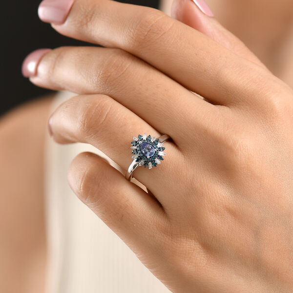 D'Joy Pfau Tansanit, Blauer Diamant Ring 925 Silber Rhodiniert (Gr&ouml;&szlig;e 17.00) ca. 0,81 ct image number 3