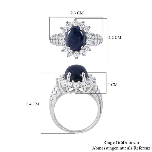 Diffundierter Stern blauer Saphir, Moissanit Ring, 925 Silber rhodiniert (Größe 19.00) ca. 7.90 ct image number 5